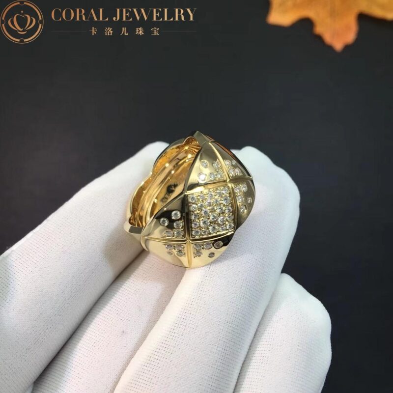 Chanel Coco Crush Ring J10862 Quilted Motif Large Version 18k Yellow Gold Diamonds 3