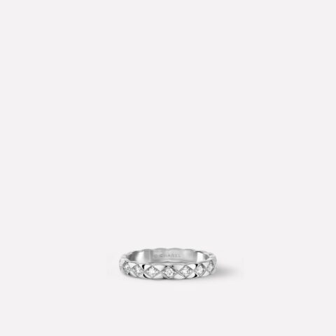 Chanel Coco Crush Ring J11871 Quilted Motif Mini Version 18k White Gold Diamonds 1