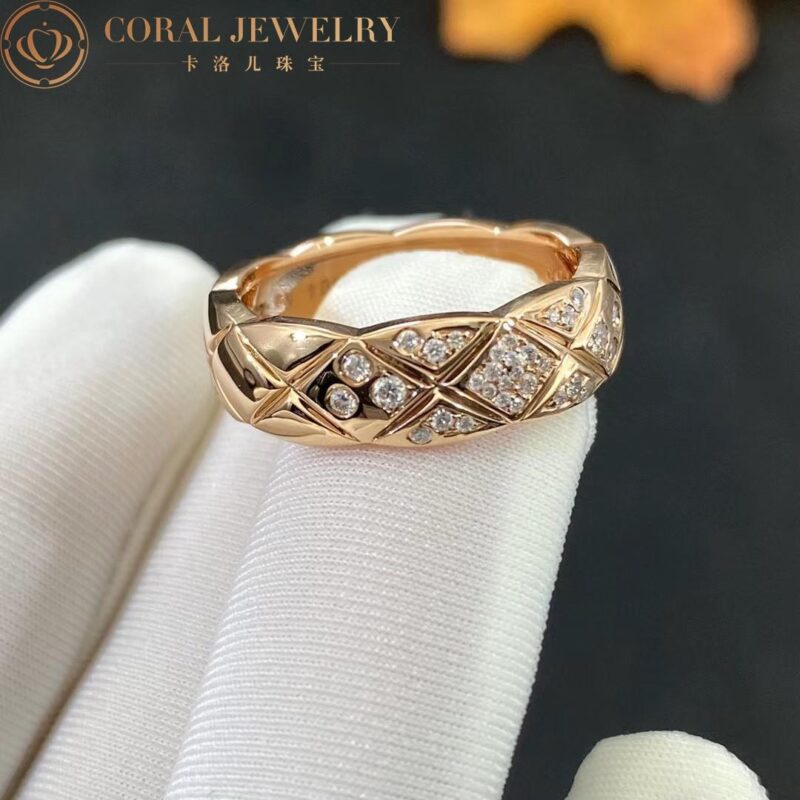 Chanel Coco Crush J11101 Ring Quilted Motif Small Version 18k Beige Gold Diamonds 6
