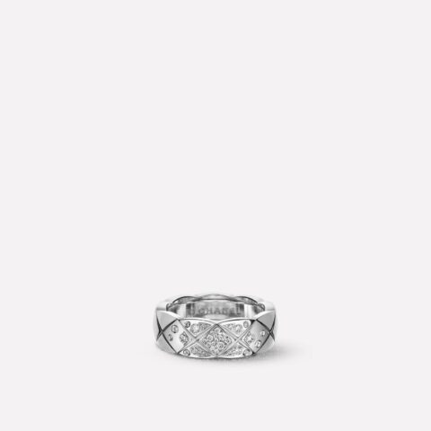 Chanel Coco Crush Ring J10865 Quilted Motif Small Version 18k White Gold Diamonds 1