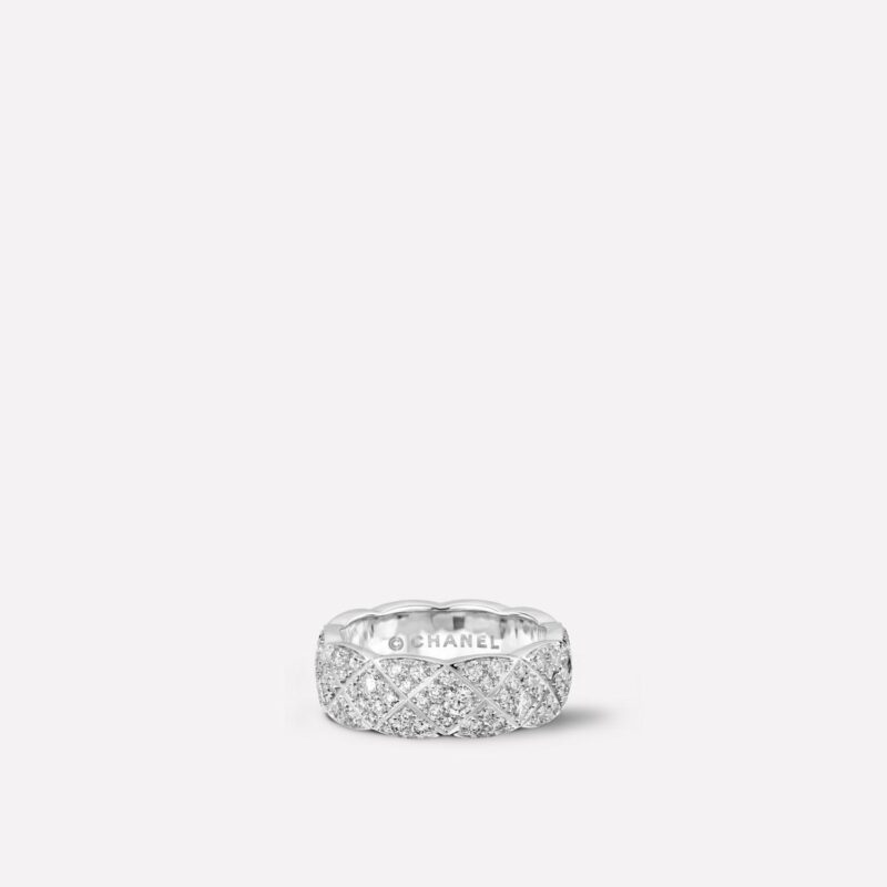 Chanel Coco Crush J12093 Ring Quilted Motif Small Version 18k White Gold Diamonds 1