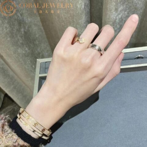 Chanel Coco Crush Two-finger J11655 Ring Quilted Motif 18k White and Yellow Gold Diamonds 6