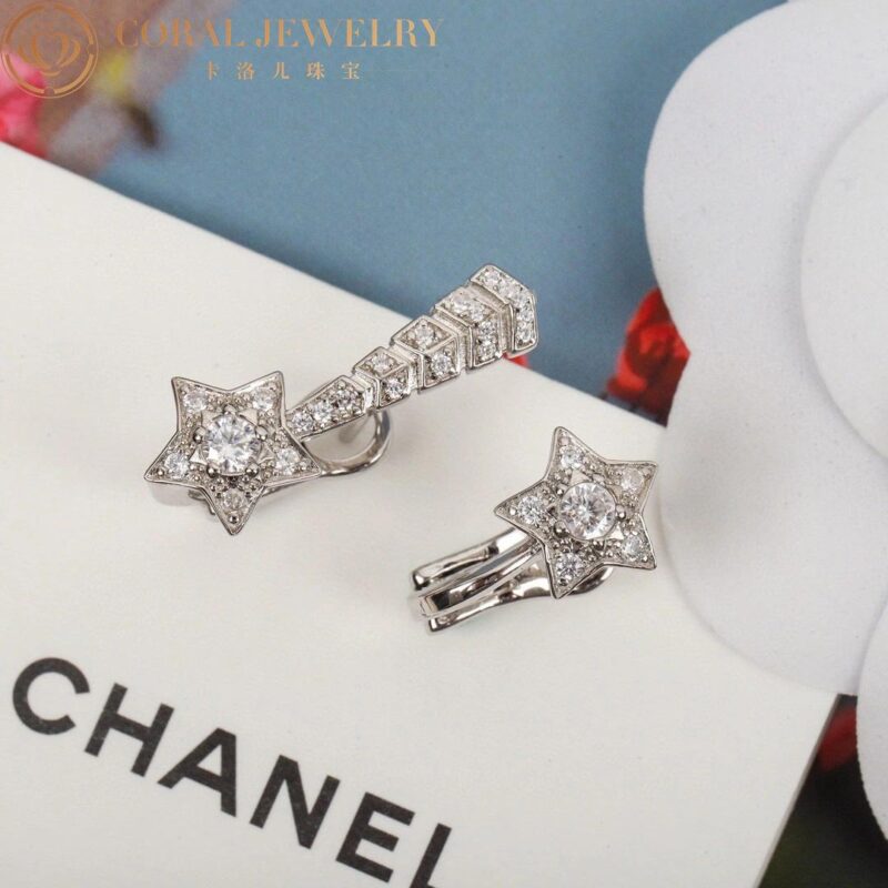 Chanel Comète Chevron J11464 Earrings 18k White Gold Diamonds 15