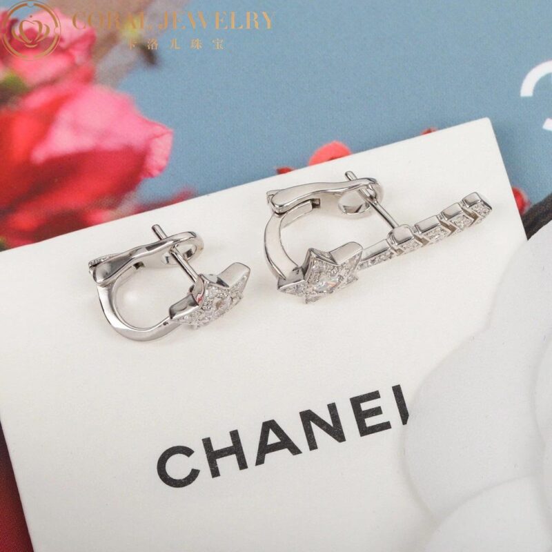 Chanel Comète Chevron J11464 Earrings 18k White Gold Diamonds 14