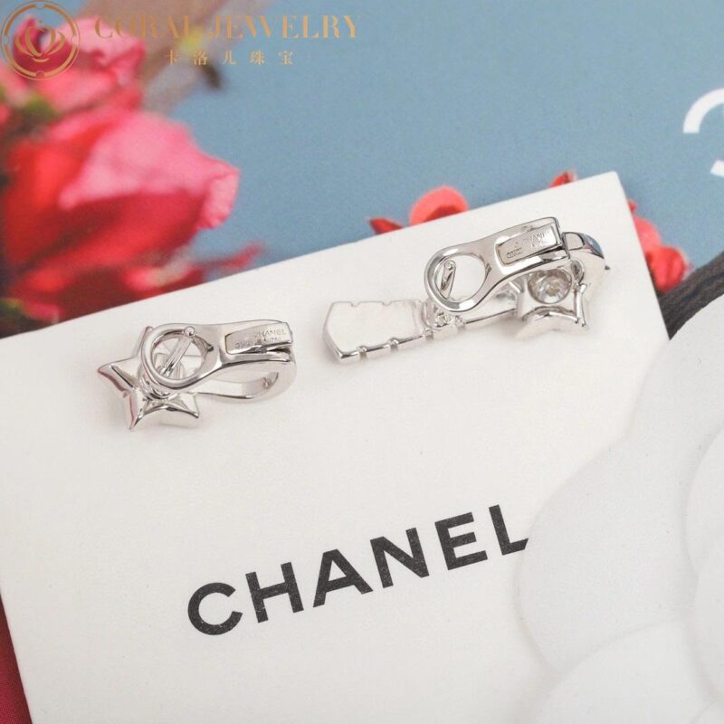 Chanel Comète Chevron J11464 Earrings 18k White Gold Diamonds 13