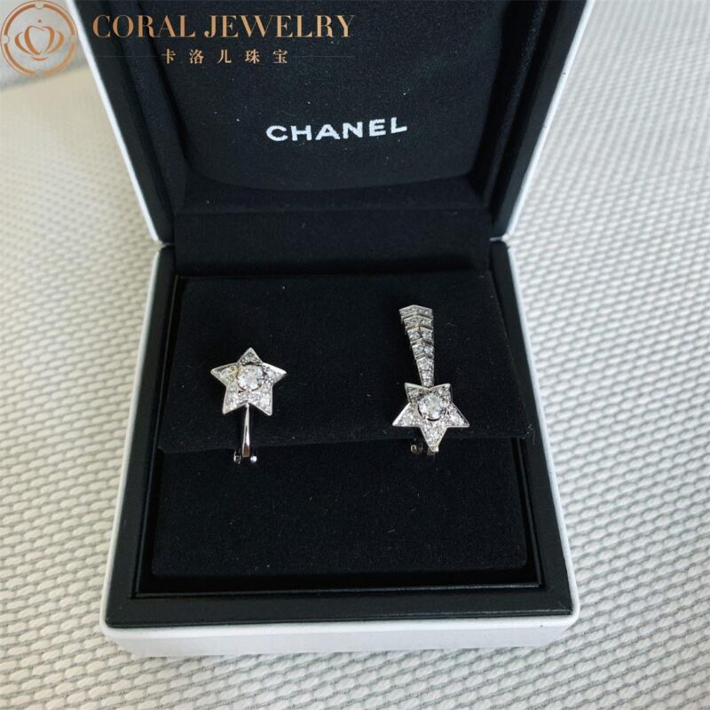 Chanel Comète Chevron J11464 Earrings 18k White Gold Diamonds 10