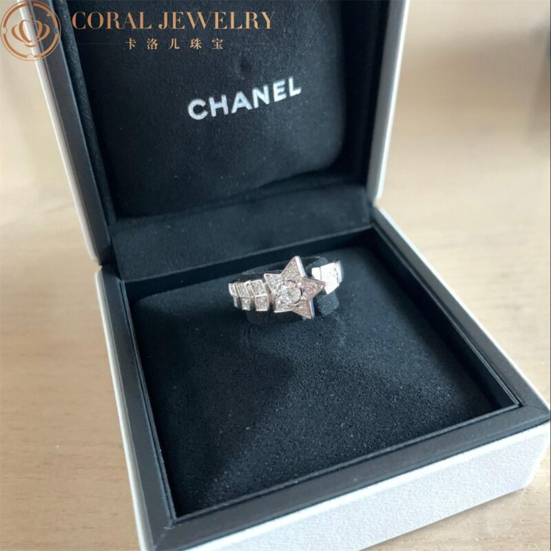 Chanel Comète Chevron J11457 Ring 18k White Gold Diamonds 8