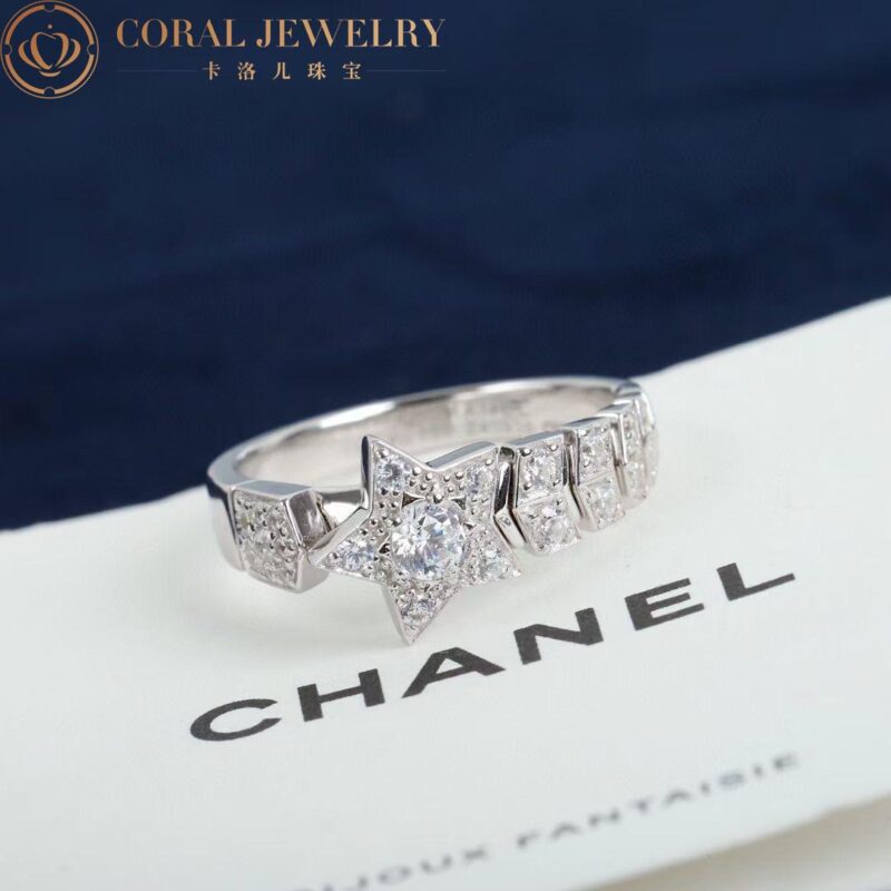 Chanel Comète Chevron J11457 Ring 18k White Gold Diamonds 7