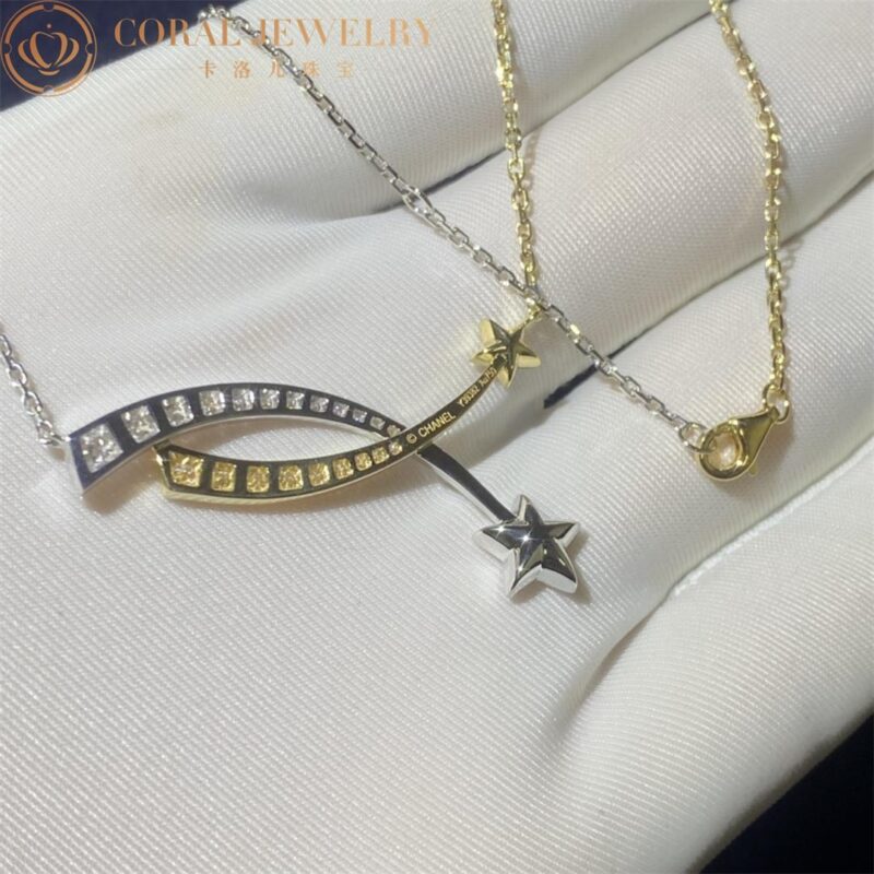 Chanel J11730 Comète Étoile Filante Necklace 18k White and Yellow Gold Diamonds 7