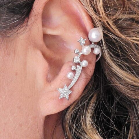 Chanel Comète Perlée Ear J11690 Cuff 18k White Gold Diamonds Cultured Pearls 5
