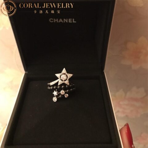 Chanel Comète Perlée Ring 18k White Gold Diamonds 14