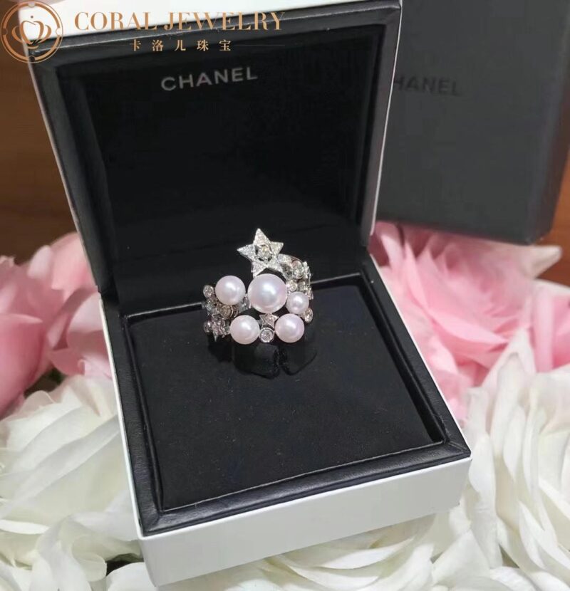 Chanel Comète Perlée J10213 Ring 18k White Gold Diamonds 7