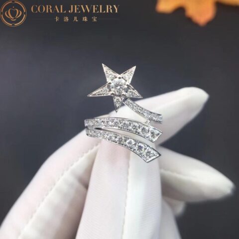 Chanel Comète Étoile Filante Diamonds J2581 Ring 18k White Gold 9