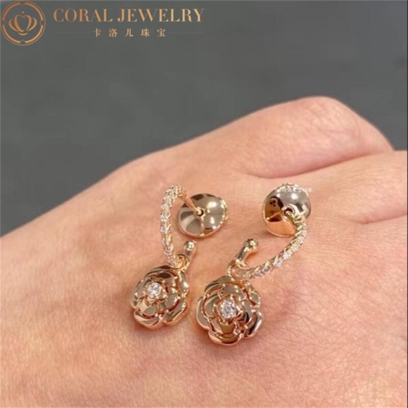 Chanel Extrait de JJ11659 Camélia Earrings 18k Pink Gold Diamonds 4