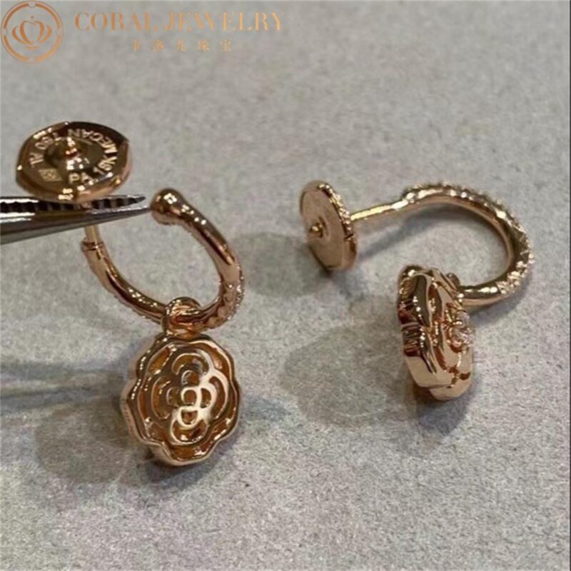 Chanel Extrait de JJ11659 Camélia Earrings 18k Pink Gold Diamonds 3