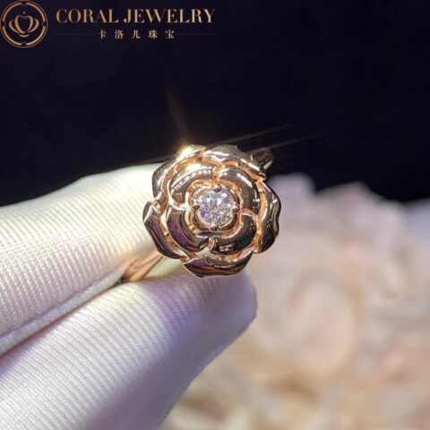 Chanel Extrait de Camélia J11662 Ring 18k Pink Gold Diamond 7