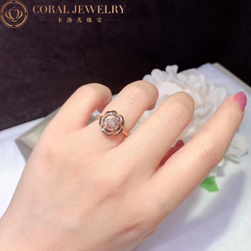 Chanel Extrait de Camélia J11662 Ring 18k Pink Gold Diamond 4