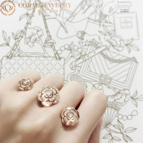 Chanel Extrait de Camélia Transformable Ring J11859 18k Pink Gold Diamonds 4