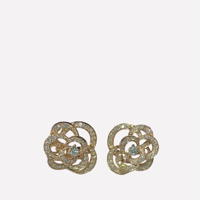 Chanel Fil de J2672 Camélia Earrings 18k Rose Gold Diamonds 1