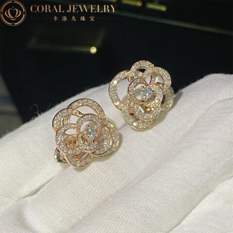 Chanel Fil de J2672 Camélia Earrings 18k Rose Gold Diamonds 5