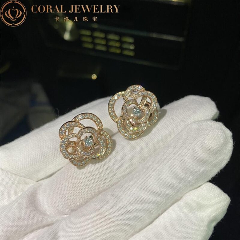 Chanel Fil de J2672 Camélia Earrings 18k Rose Gold Diamonds 4