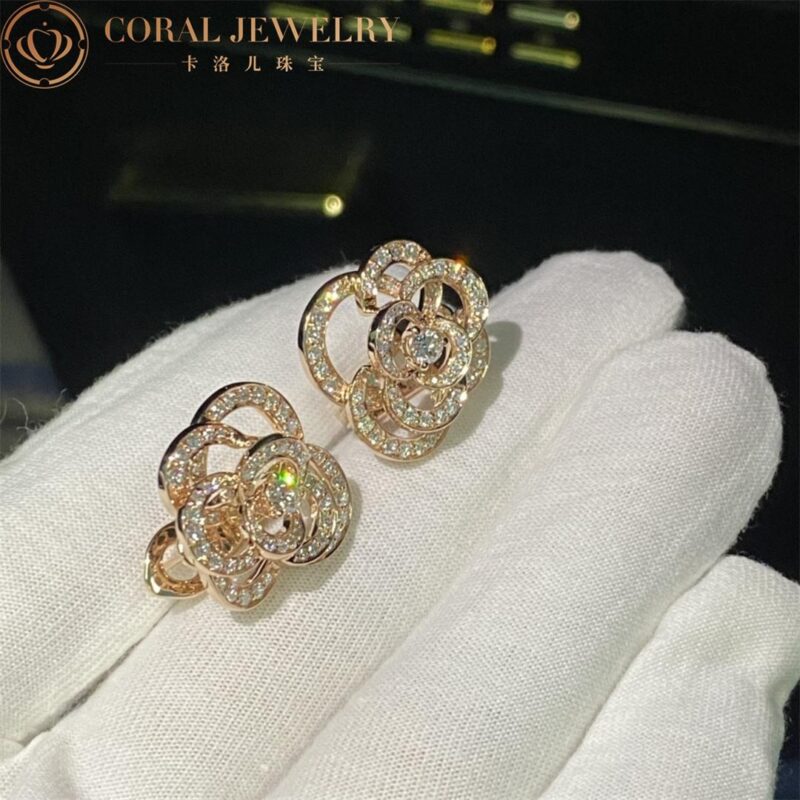 Chanel Fil de J2672 Camélia Earrings 18k Rose Gold Diamonds 3