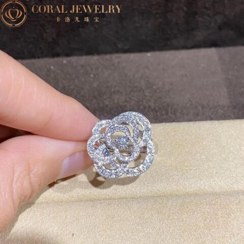 Chanel Fil de Camélia Ring J2579 Medium Version 18k White Gold Diamonds 7