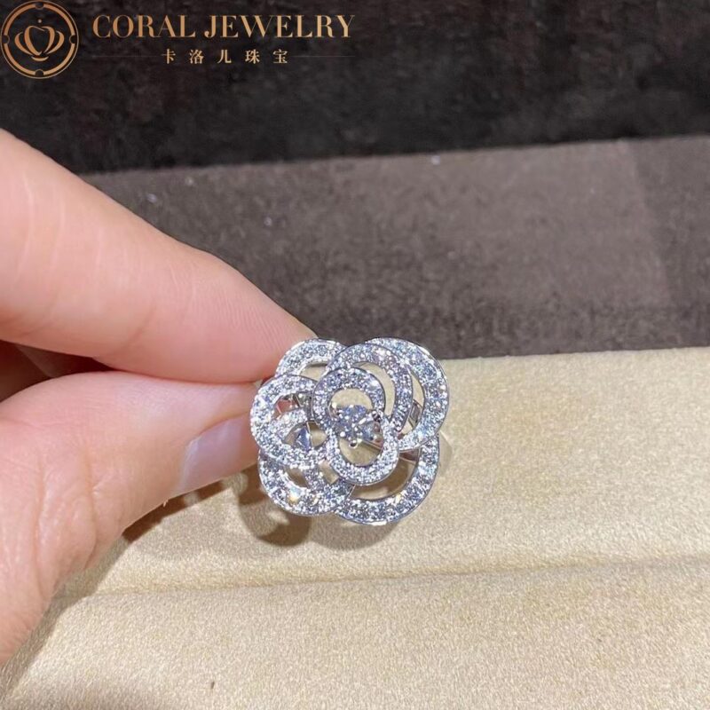 Chanel Fil de Camélia Ring J2579 Medium Version 18k White Gold Diamonds 6