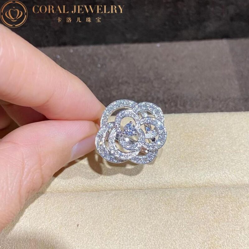 Chanel Fil de Camélia Ring J2579 Medium Version 18k White Gold Diamonds 5