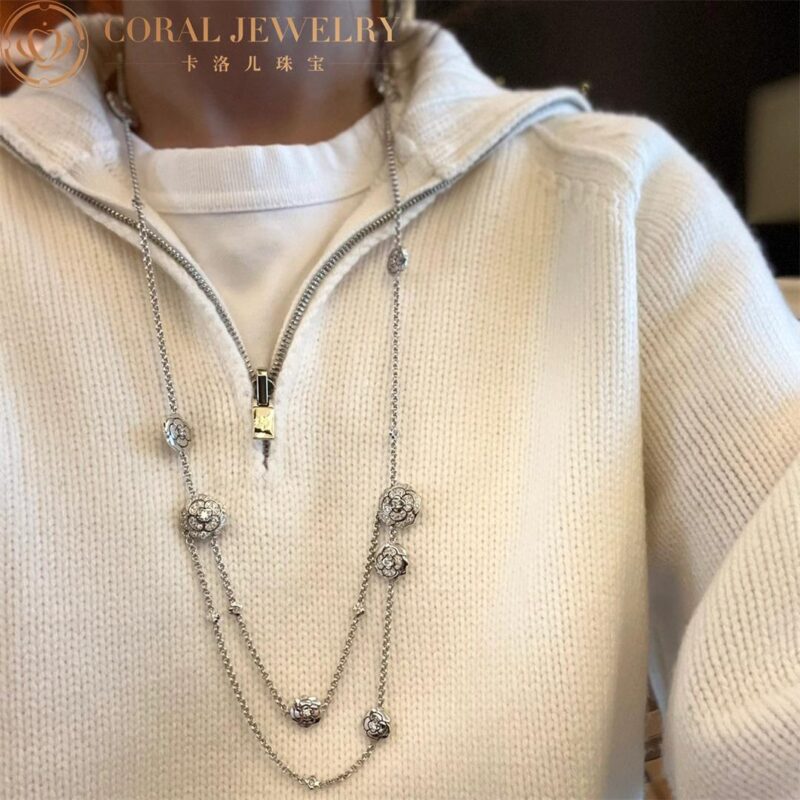 Chanel Les infinis de Camélia J11876 Necklace 18k White Gold Diamonds 5