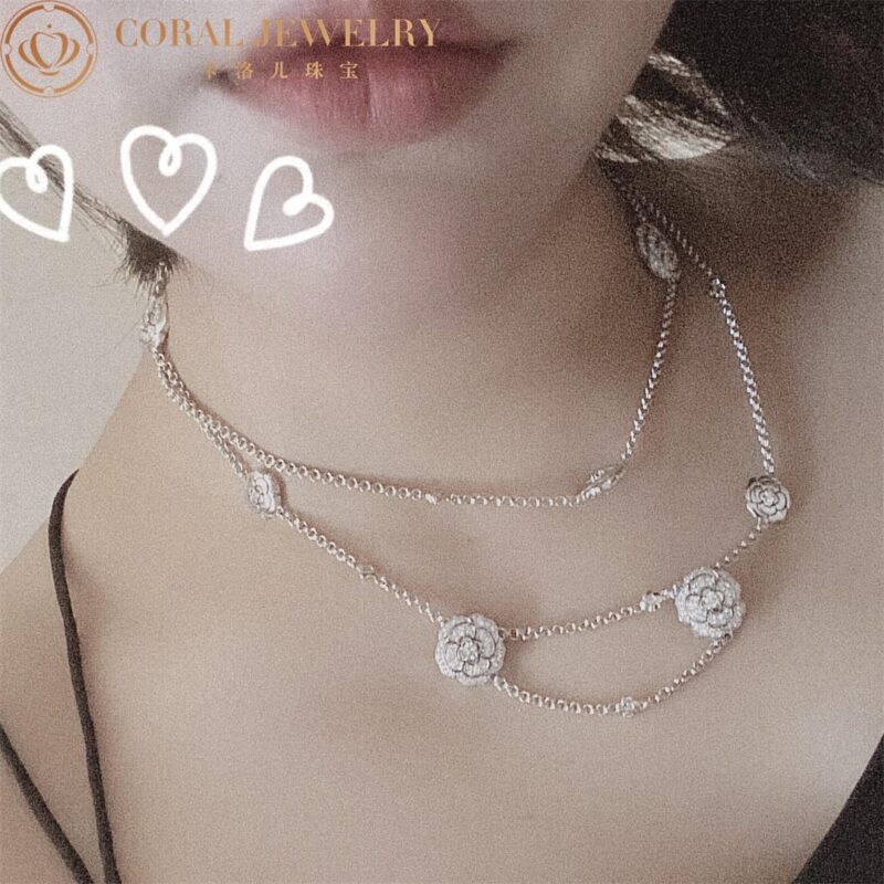 Chanel Les infinis de Camélia J11876 Necklace 18k White Gold Diamonds 2