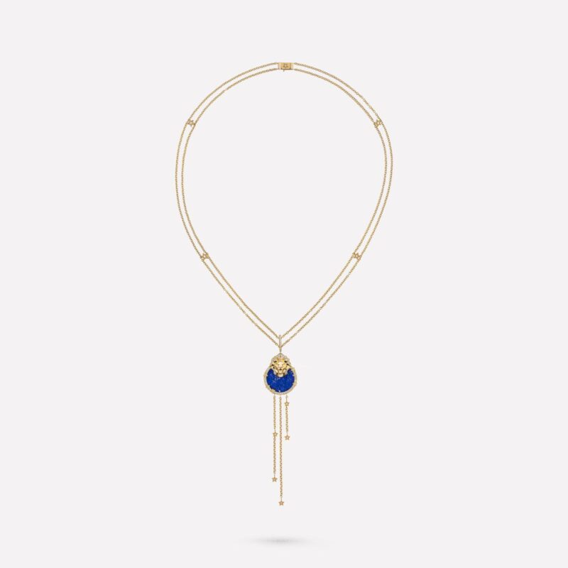 Chanel Lion Médaille Long J11369 Necklace 18k Yellow Gold Diamonds Lapis Lazuli 1