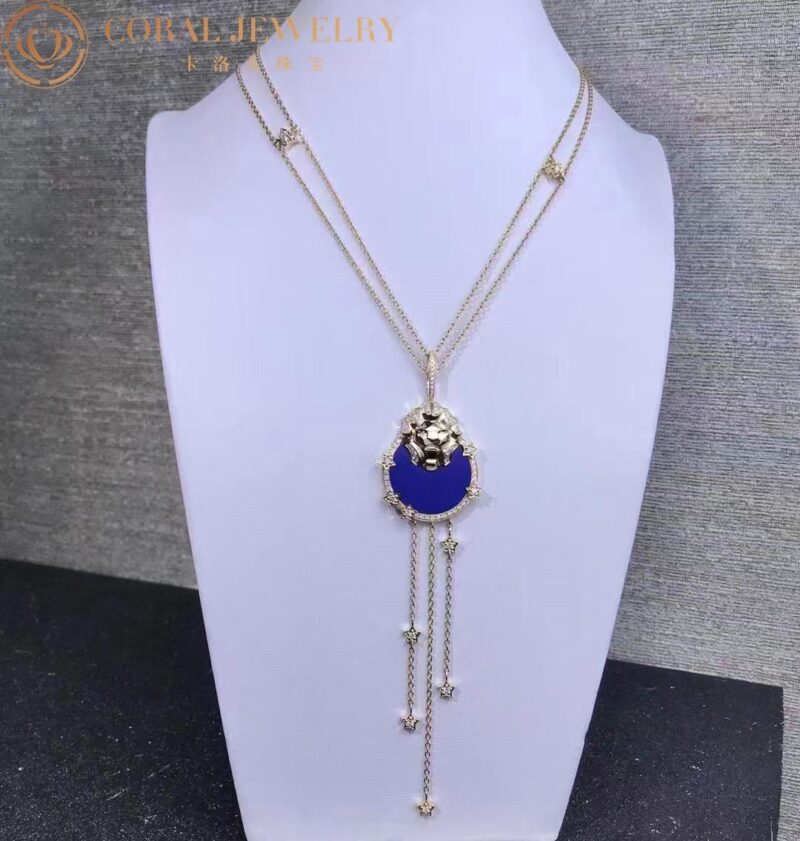 Chanel Lion Médaille Long J11369 Necklace 18k Yellow Gold Diamonds Lapis Lazuli 3