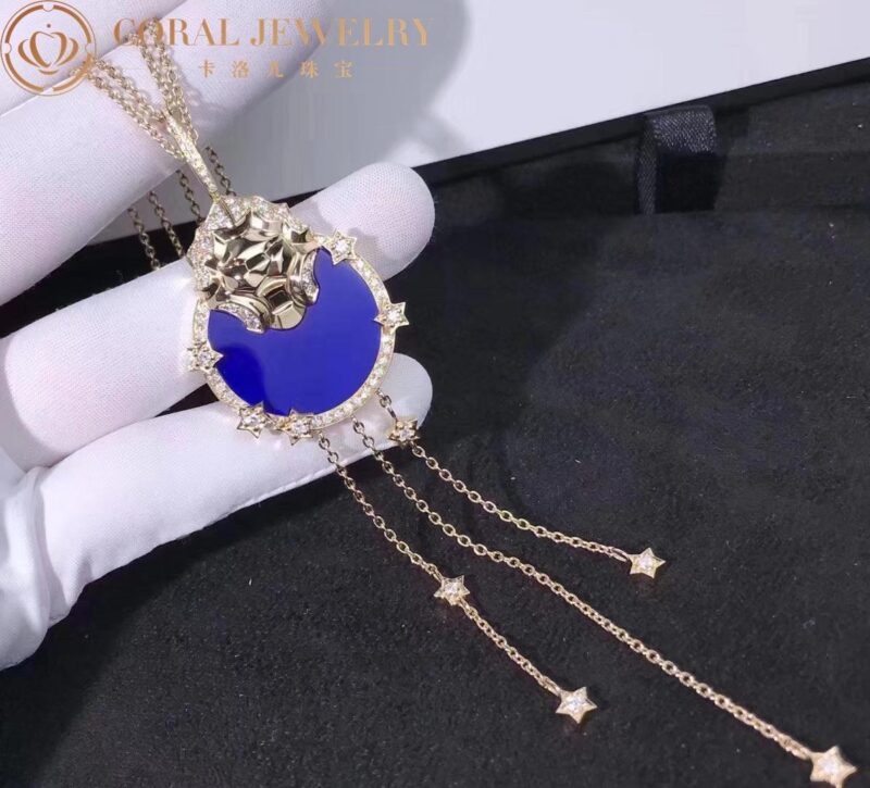 Chanel Lion Médaille Long J11369 Necklace 18k Yellow Gold Diamonds Lapis Lazuli 2