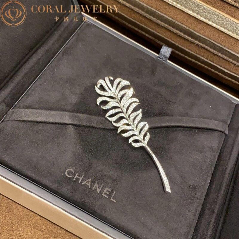 Chanel Plume De Chanel J10785 Brooch 18k White Gold Diamonds Brooch 9