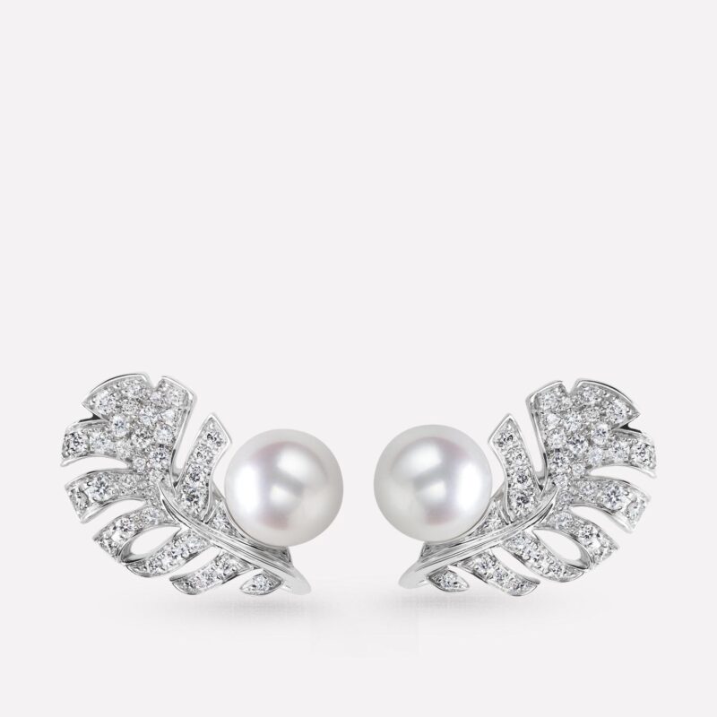 Chanel Plume De J10833 Chanel Earrings 18k White Gold Diamonds Cultured Pearls 1