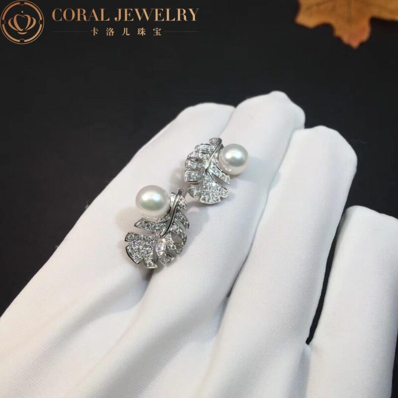 Chanel Plume De J10833 Chanel Earrings 18k White Gold Diamonds Cultured Pearls 7