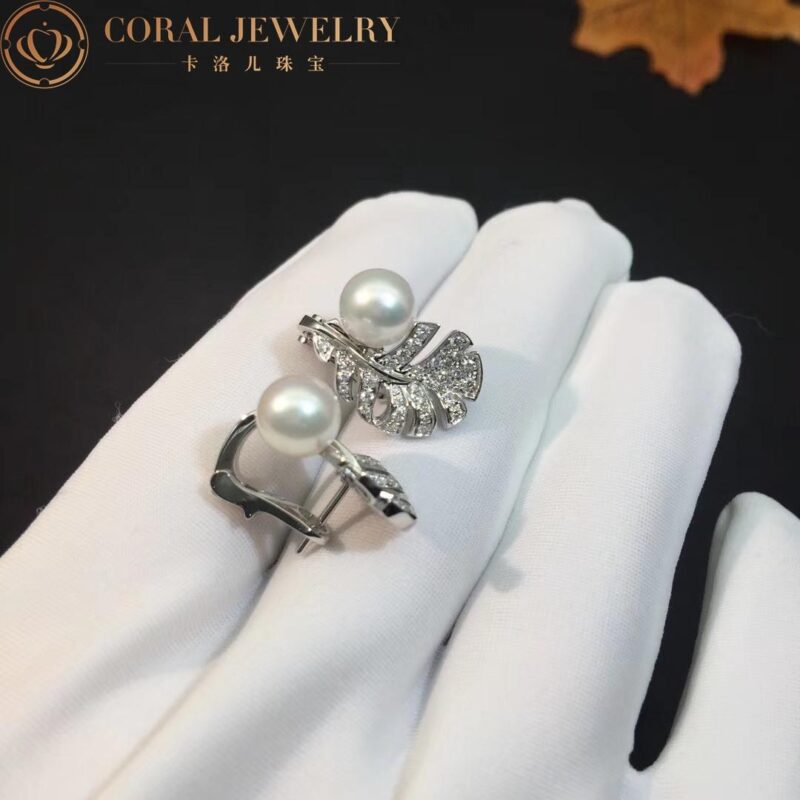 Chanel Plume De J10833 Chanel Earrings 18k White Gold Diamonds Cultured Pearls 5