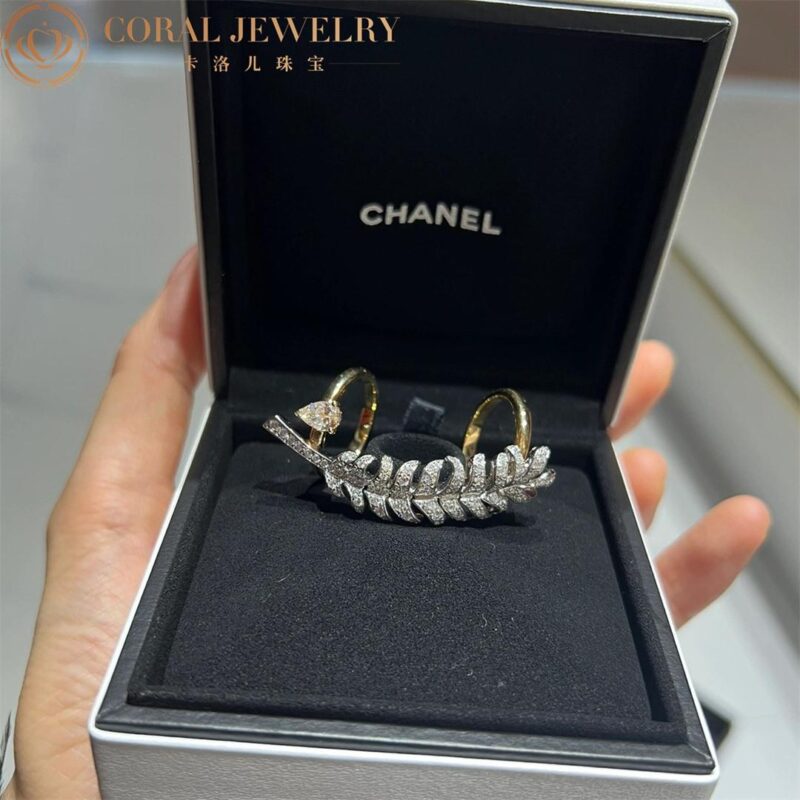 Chanel Plume De Chanel J11935 Ring 18k White and Yellow Gold Diamonds 3