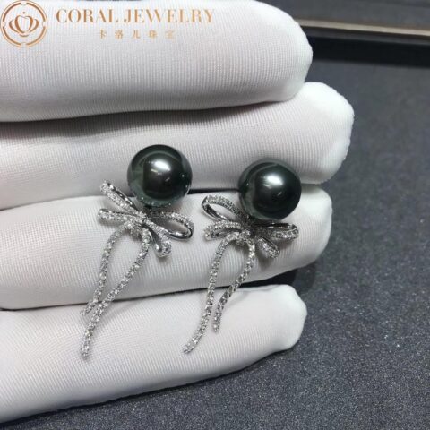 Chanel Ruban Earrings 18k White Gold Diamonds Black Pearl Earrings 9