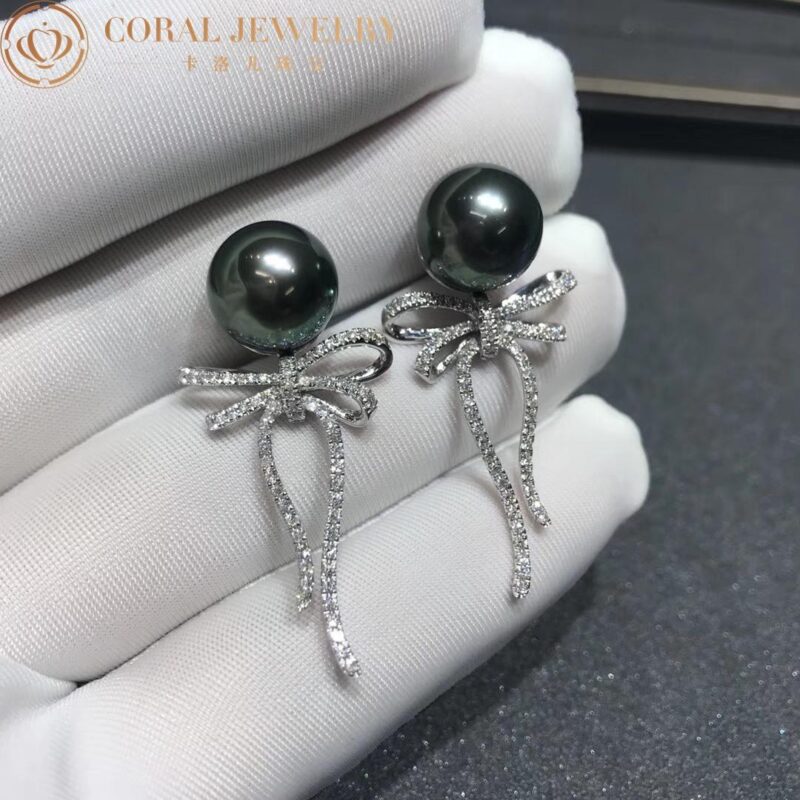 Chanel Ruban Earrings 18k White Gold Diamonds Black Pearl Earrings 7