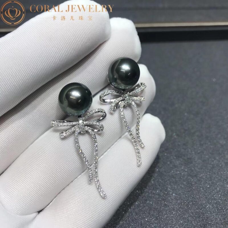 Chanel Ruban Earrings 18k White Gold Diamonds Black Pearl Earrings 6