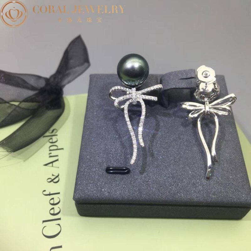 Chanel Ruban Earrings 18k White Gold Diamonds Black Pearl Earrings 5