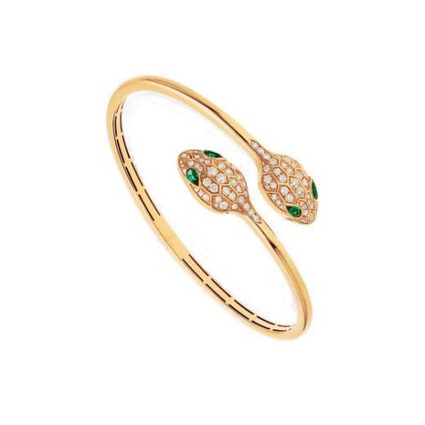 Bulgari 356522-YG Serpenti 18 kt yellow gold bracelet set with emerald eyes and pavé diamonds 1