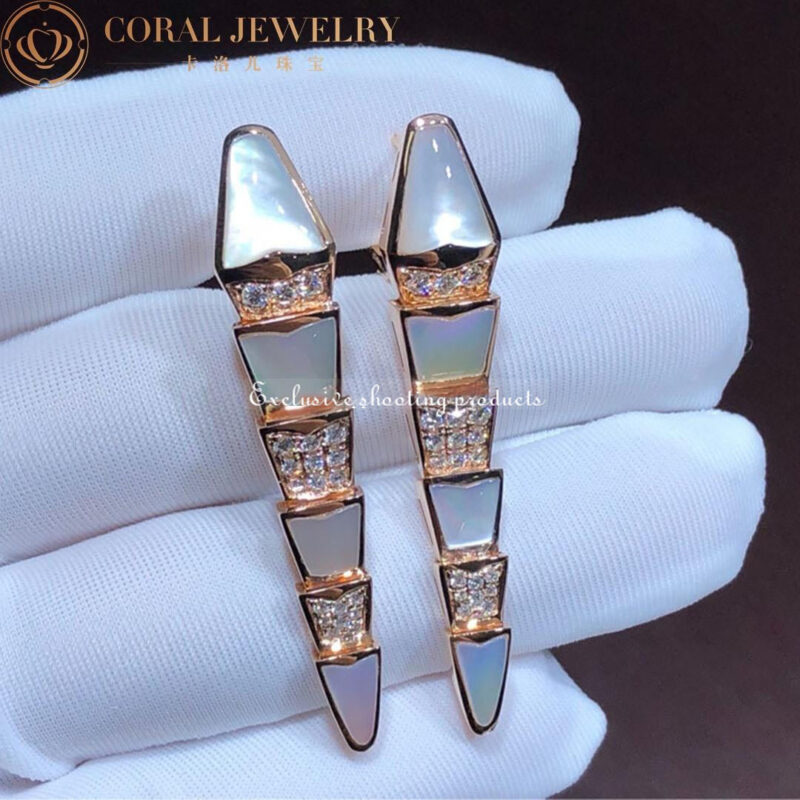 Bulgari Serpenti 350678 18K Rose Gold Diamond Mother of Pearl Clip-On Earrings OR857278 11