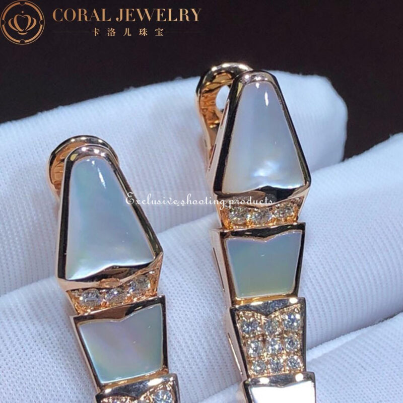 Bulgari Serpenti 350678 18K Rose Gold Diamond Mother of Pearl Clip-On Earrings OR857278 5