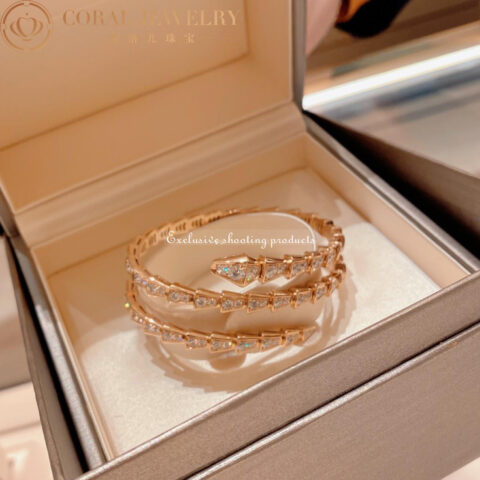 Bulgari 357270 Serpenti Viper two-coil 18 kt rose gold bracelet set with pavé diamonds 8
