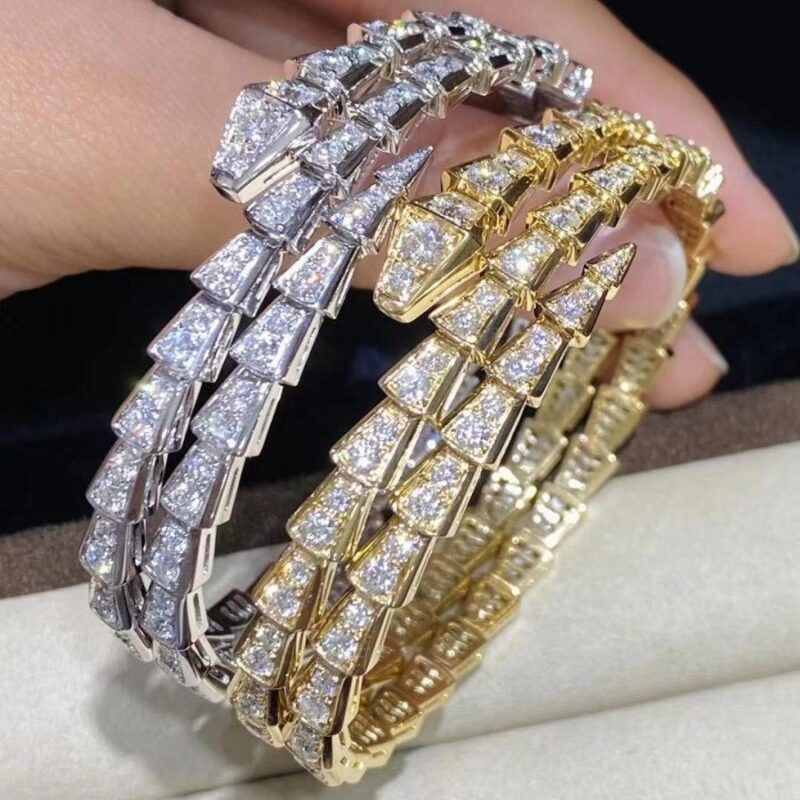 Bulgari 357277 Serpenti Viper two-coil 18 kt white gold bracelet set with pavé diamonds 4