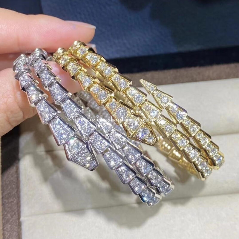 Bulgari 357277 Serpenti Viper two-coil 18 kt white gold bracelet set with pavé diamonds 2