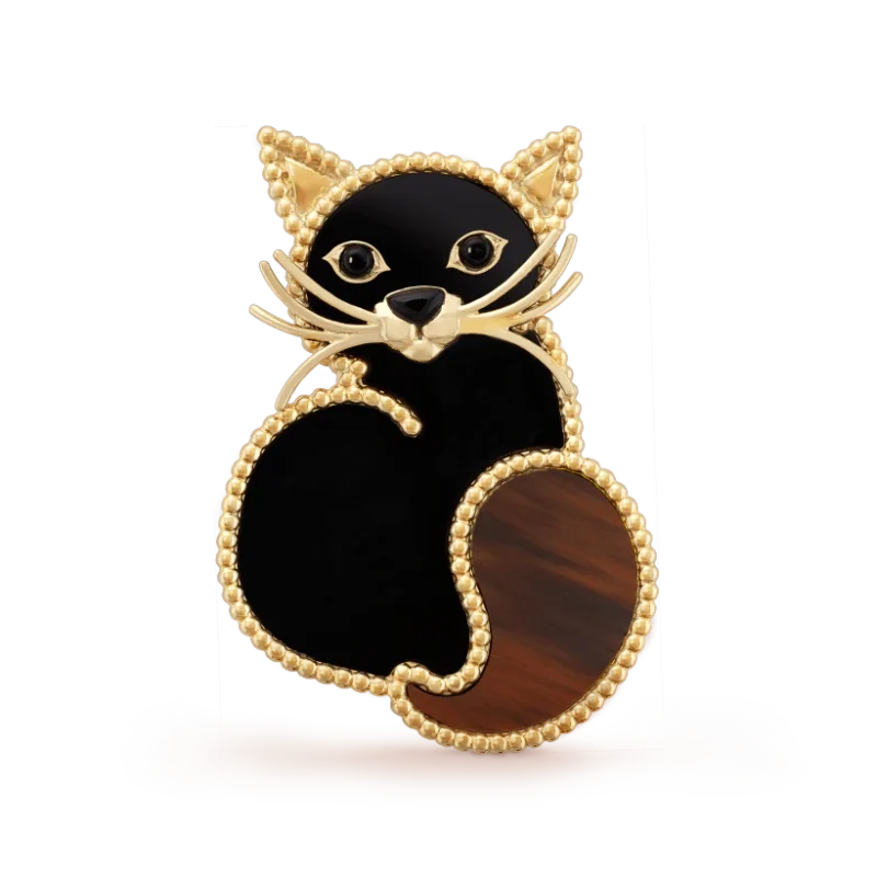 Van Cleef & Arpels VCARP7UM00 Lucky Animals Cat Clip Yellow gold Obsidian Onyx Clip 1